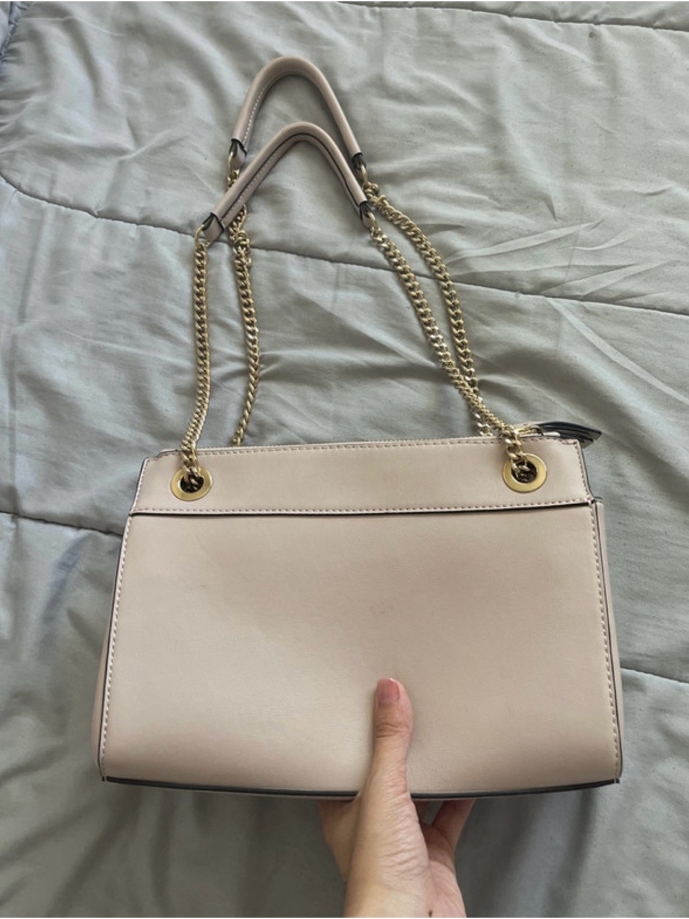 Nine West Cream-Pale Pink Shoulder Bag with Gold Chain Straps